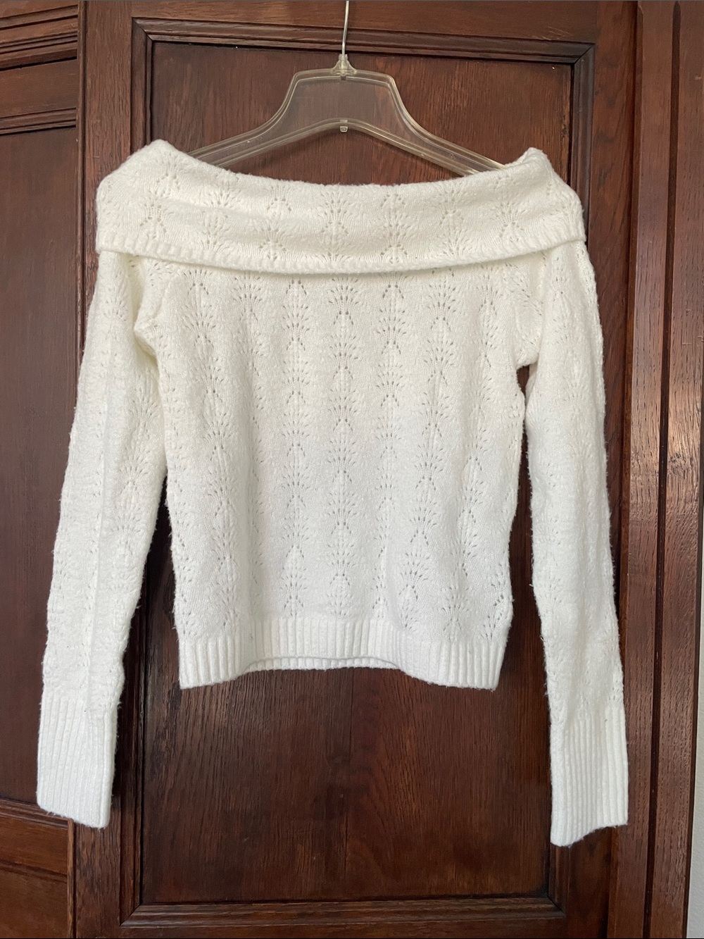 Hollister Cowl Neck Off the Shoulder Long Sleeve Sweater Ivory White